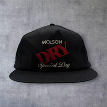 Load image into Gallery viewer, Vintage 90s Molson Dry Special Dry Beer Promo Snapback Cap Black Canada Hat
