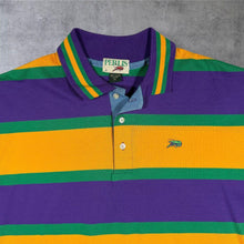 Load image into Gallery viewer, Vintage Perlis Mardi Gras Polo Shirt XL USA Purple Green Yellow Striped Crawfish
