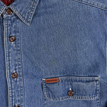 Load image into Gallery viewer, Vintage 90s Wolverine Denim Shirt Jacket L Fleece Lined Workwear Shacket USA
