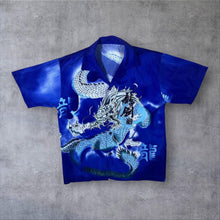 Load image into Gallery viewer, Early 00's Gothic Y2K Dragon Graphic Blue Short Sleeve Polyester Shirt
