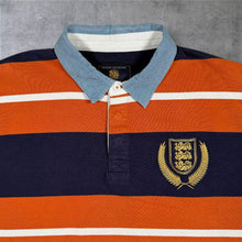 Load image into Gallery viewer, Brook Taverner Rugby Shirt Mens 2XL XL Orange Navy Stripe Crest Pure Cotton
