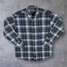 Load image into Gallery viewer, Caverline Mens M 48/50 Blue Plaid Flannel Shirt Check Grunge Casual Long Sleeve

