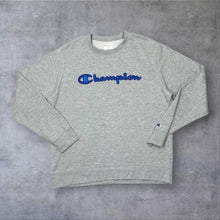 Load image into Gallery viewer, Champion Elite Sweatshirt Mens Large Grey Blue Embroidered Big Logo Crewneck
