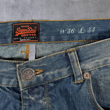 Load image into Gallery viewer, Superdry Washed Blue Denim Distressed Style Straight Leg Cotton Jeans
