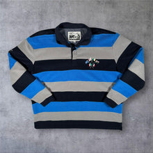 Load image into Gallery viewer, Cotton Traders Rugby Embroidered Mini Logo Striped Collared Fleece Sweatshirt
