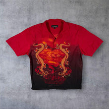 Load image into Gallery viewer, Early 00's Earthquake Goth Y2K Traditional Dragon Graphic Red Short Sleeve Shirt
