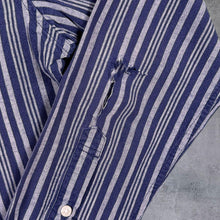 Load image into Gallery viewer, Lee "Regular Fit" Navy Blue Striped Long Sleeve Linen Cotton Button-Down Shirt
