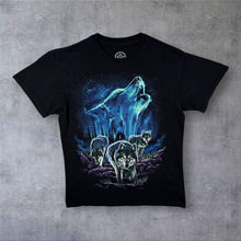 Load image into Gallery viewer, DOM Goth Wolf Animal Wildlife Graphic Black Cotton T-Shirt

