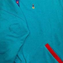 Load image into Gallery viewer, Vintage 80s BLAST Colour Block Polo Sweatshirt Teal Red Purple L/G Retro
