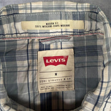 Load image into Gallery viewer, Levis Mens Western Shirt M Grey Plaid Check Pearl Snap Cowboy Modern Fit
