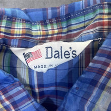 Load image into Gallery viewer, Vintage Dale's Western Shirt Made USA Blue Plaid Pearl Snap Cowboy Short Sleeve
