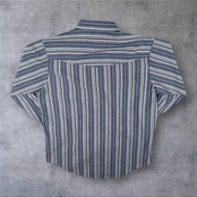 Load image into Gallery viewer, Vintage Plains Western Cowboy Blue Grey Multi Striped Long Sleeve Popper Shirt
