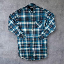 Load image into Gallery viewer, Quattro Amici Mens M Blue Plaid Check Flannel Shirt Tartan Lumberjack Grunge Longline
