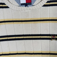 Load image into Gallery viewer, Vintage 90s Tommy Hilfiger Striped Cotton Knit Jumper Crest Logo Large L
