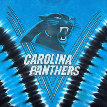 Load image into Gallery viewer, Majestic NFL Carolina Panthers Football Graphic Blue Tie Dye Cotton T-Shirt
