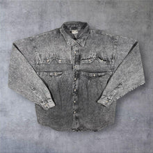 Load image into Gallery viewer, Vintage Cowboy Western Grey Acid Wash Denim Long Sleeve Cotton Shirt

