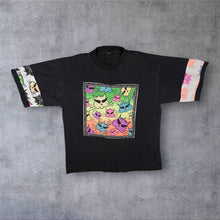 Load image into Gallery viewer, Vintage 100% Surf Cartoon Cat Pattern Y2K Surfer Faded Black Cotton T-Shirt
