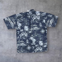 Load image into Gallery viewer, Vintage Big Dogs Hawaiian Aloha Shirt S/M L Grey White All Over Print
