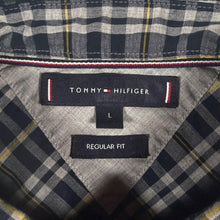 Load image into Gallery viewer, Tommy Hilfiger Mens Shirt L Navy White Yellow Plaid Check Regular Fit Button Down
