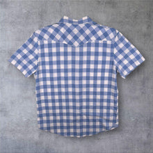 Load image into Gallery viewer, Levi's "Slim Fit" Western Style Blue White Check Short Sleeve Cotton Popper Shirt
