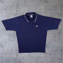 Load image into Gallery viewer, Adidas Embroidered Mini Logo Short Sleeve Faded Navy Blue Polo Shirt
