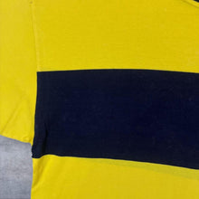 Load image into Gallery viewer, Vintage Poco Loco Embroidered Logo Navy Blue Yellow Colour Block Striped T-Shirt
