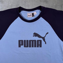 Load image into Gallery viewer, Early 00's Puma Classic Spellout Graphic Y2K Navy Blue Cotton Short Sleeve Raglan T-Shirt
