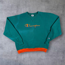 Load image into Gallery viewer, Vintage 90s Champion Reverse Weave Sweatshirt XL L USA Teal Orange Spellout
