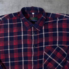 Load image into Gallery viewer, Vintage Custom Club Flannel Shirt 41/42 XL Red Navy Plaid Check 90s Cotton
