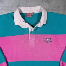 Load image into Gallery viewer, Vintage Cotton Traders Mini Logo Turquoise Pink Colour Block Long Sleeve Polo Shirt
