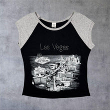 Load image into Gallery viewer, Las Vegas Made In USA Diamante Y2K Tourist Graphic Raglan Short Sleeve T-Shirt
