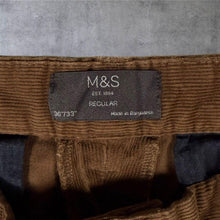 Load image into Gallery viewer, M&amp;S Mens Brown Corduroy Trousers W36 L33 Regular Fit Straight Leg Cords

