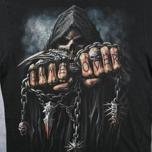 Load image into Gallery viewer, Early 00's Spiral Direct "Game Over" Goth Grim Reaper Graphic Black Cotton T-Shirt
