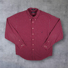 Load image into Gallery viewer, Nautica Classic Mini Logo Red Navy Blue Plaid Check Cotton Long Sleeve Shirt
