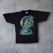Load image into Gallery viewer, Vintage 90s Zip It London Dolphin Graphic T Shirt Black Mens M Ocean Moon
