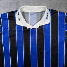 Load image into Gallery viewer, Vintage 90's Jako Blue Black White Striped Collared Template Football Shirt
