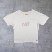 Load image into Gallery viewer, CAT Caterpillar Embroidered Logo Spellout White Cotton Short Sleeve T-Shirt
