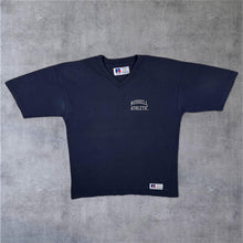 Load image into Gallery viewer, Vintage Russell Athletic Mini Logo Navy Blue Cotton Short Sleeve V-Neck T-Shirt

