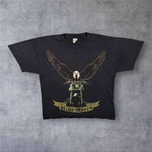 Load image into Gallery viewer, Early 00's Ride Hard Eagle Biker Spellout Graphic Faded Black Cotton T-Shirt
