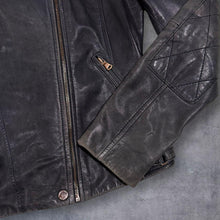 Load image into Gallery viewer, Massimo Dutti Leather Biker Jacket Distressed Black Quilted Moto Y2K
