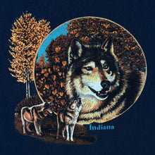 Load image into Gallery viewer, Vintage 90s Indiana Wolf Graphic T Shirt XL Navy Wildlife Animal USA
