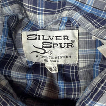 Load image into Gallery viewer, Vintage Silver Spur Western Cowboy Blue Grey White Check Long Sleeve Popper Shirt
