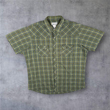 Load image into Gallery viewer, Wrangler Western Shirt 2XL Tall 2XT Green Plaid Pearl Snap Cowboy Short Sleeve
