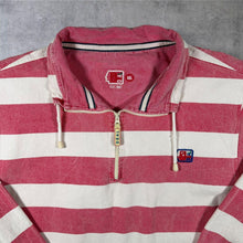Load image into Gallery viewer, Vintage DEAL Washed Red White Colour Block Striped Nautical 1/4 Zip Smock Sweatshirt
