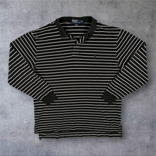Load image into Gallery viewer, Polo Ralph Lauren Long Sleeve Polo Shirt XL Black White Striped Cotton Mens
