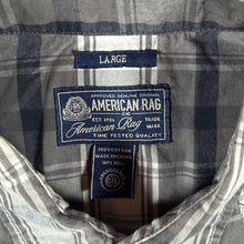 Load image into Gallery viewer, American Rag Mens L Western Shirt Grey Plaid Pearl Snap Cowboy 100% Cotton
