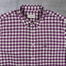 Load image into Gallery viewer, Lacoste "Regular Fit" Mini Logo Purple White Check Short Sleeve Cotton Shirt
