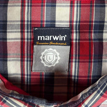 Load image into Gallery viewer, Marwin Mens L Western Shirt Red Plaid Pearl Snap Cowboy Rockabilly Check

