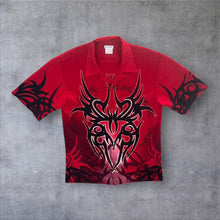 Load image into Gallery viewer, Early 00's No Boundaries Gothic Y2K Tribal Patterned Open Collar Polyester Shirt
