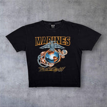 Load image into Gallery viewer, Early 00's US Marines "First To Fight" Military Graphic Black Cotton T-Shirt
